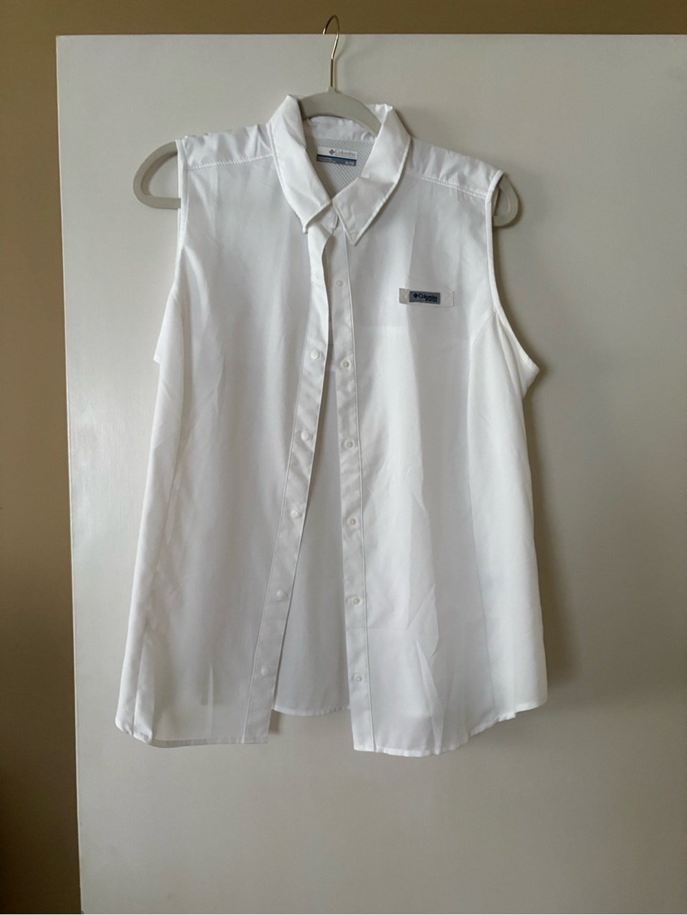 Ladies Sleeveless White Button-Front Shirt - Lightweight School Top